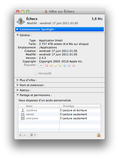 Changer les autorisations Lion
