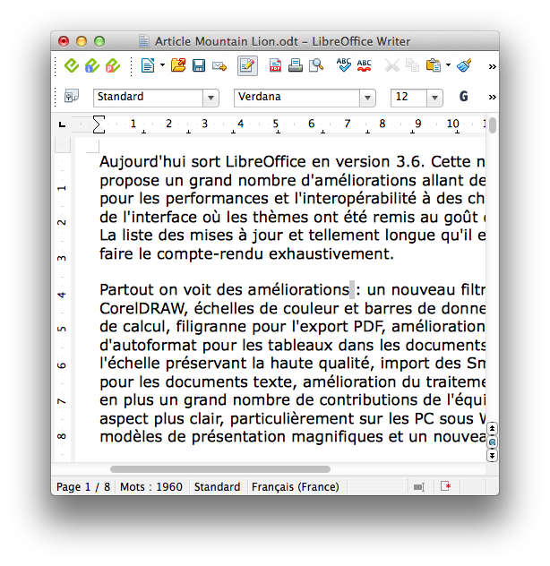 LibreOffice 3.6 déploiement nouveautés performances fonctionnalités