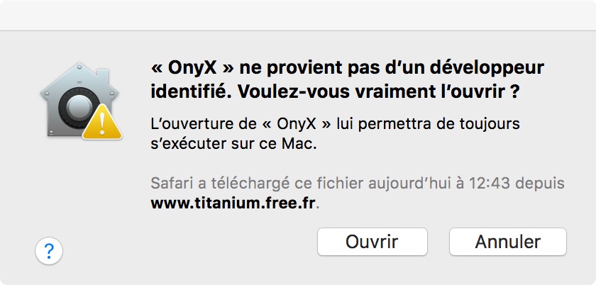 onyx ne provient pas d'un développeur indentifié