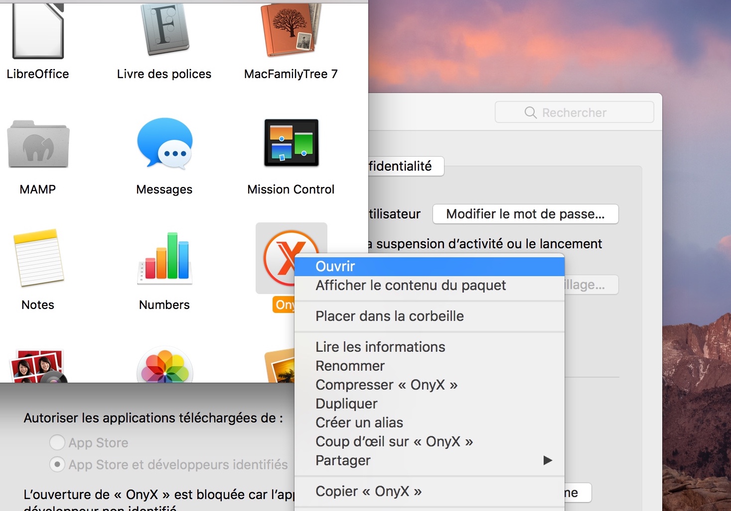 ouvrir Onyx mac macOS 10.12